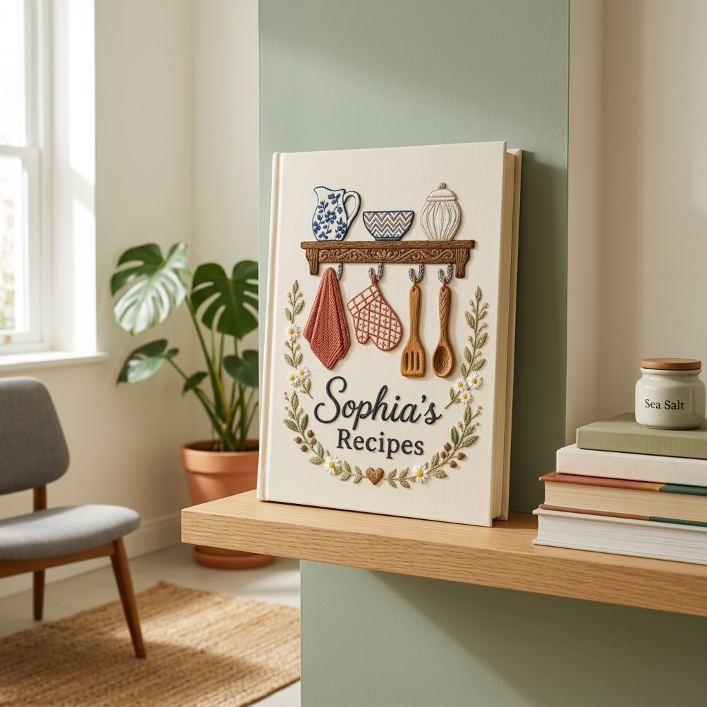 Embroidered Journal, Custom Notebook, A5 Recipe Notebook For Kitchen Shelf