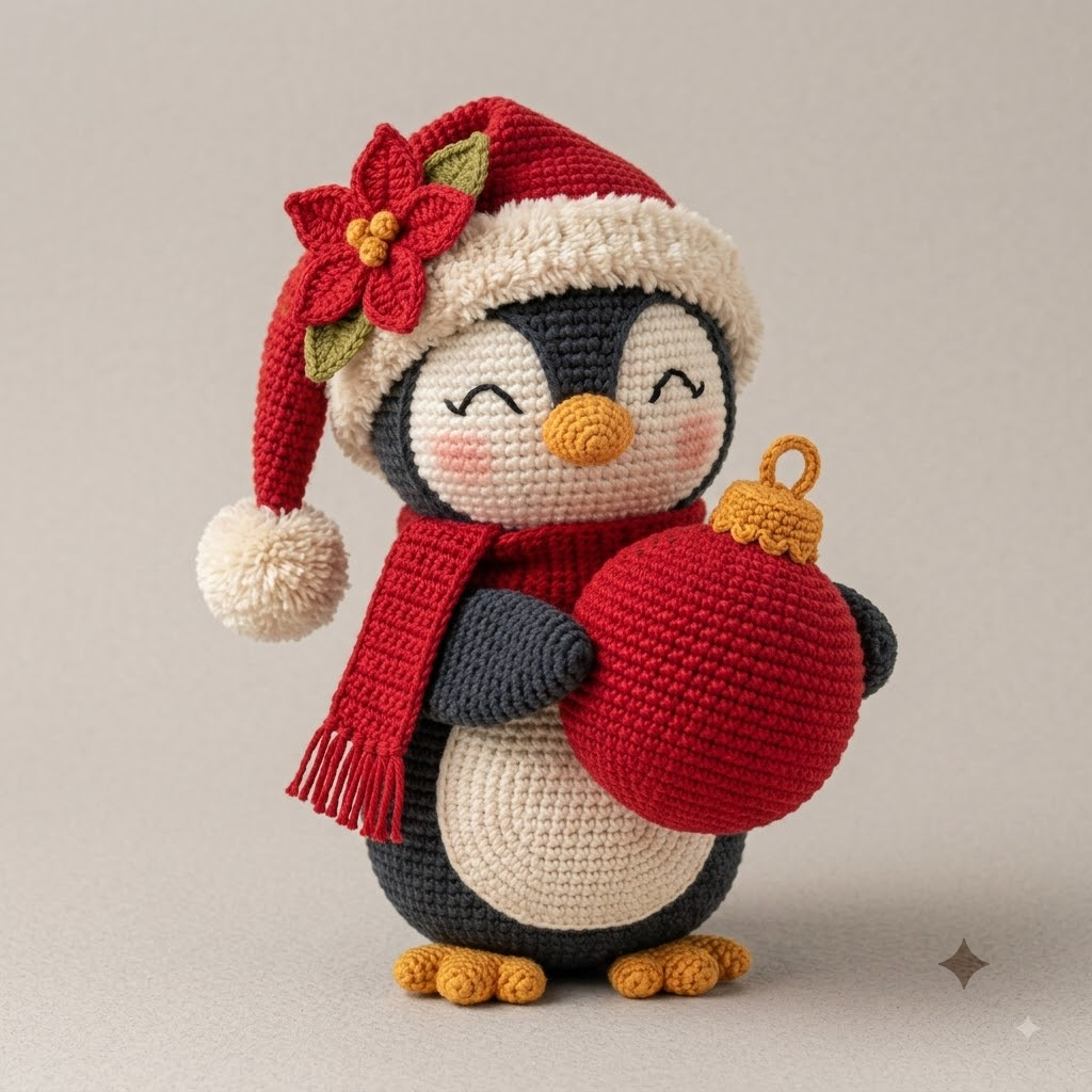 Christmas Penguin Crochet Doll, Cute Penguin Amigurumi Plush, Handmade Holiday Toy, Winter Nursery Decor, Cozy Xmas Gift for Kids & Penguin Lovers
