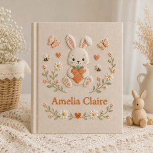 Personalized Baby Photo Album, Hand Embroidered Dinosaur Memory Book, Custom Name Keepsake, Woodland Nursery Gift, Newborn, Baby Shower Gift