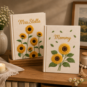 Personalized Embroidered Sunflower Photo Album for Mom, Embroidered Floral Keepsake Album, Embroidered Sunflower Memory Book, Gift For Mom