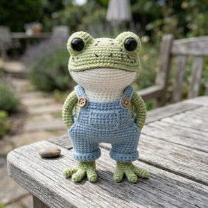Crochet Frog Amigurumi Plush, Handmade Overall Frog Stuffed Toy, Cute Nursery Decor, Custom 4-12 Inch Soft Gift For Kids Room Decor Toy Doll