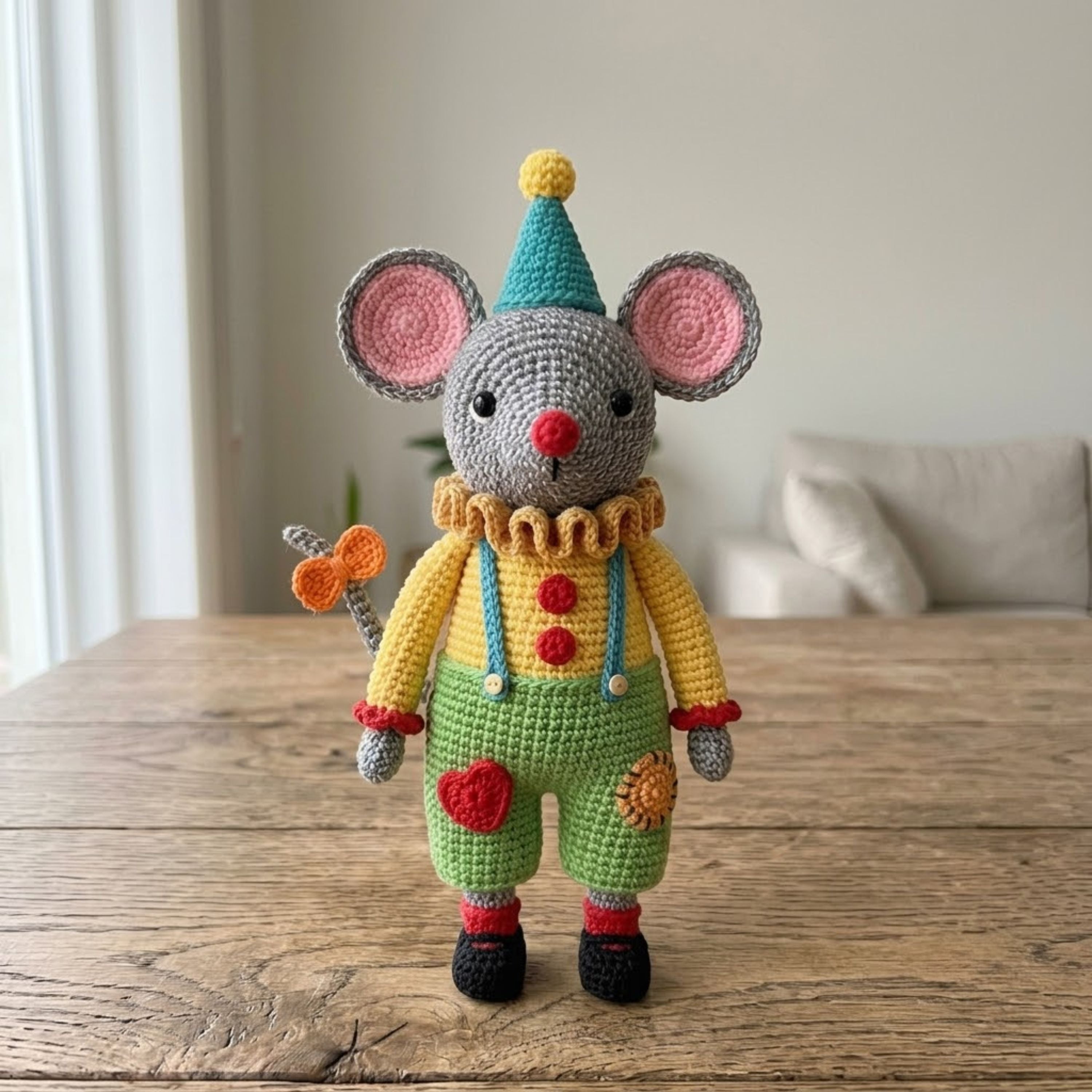 Crochet Clown Mouse Amigurumi Plush, Handmade Circus Mouse Stuffed Toy, Cute Nursery Decor, Custom 4 to 12 Inch Soft Gift For Kids Room Toy