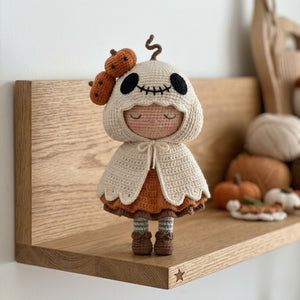 Crochet Ghost Girl Doll, Handmade Amigurumi Halloween Plush With Pumpkin Hood, Spooky Cute Nursery Toy, Kawaii 4-12 Inch Fall Gift Decor Toy