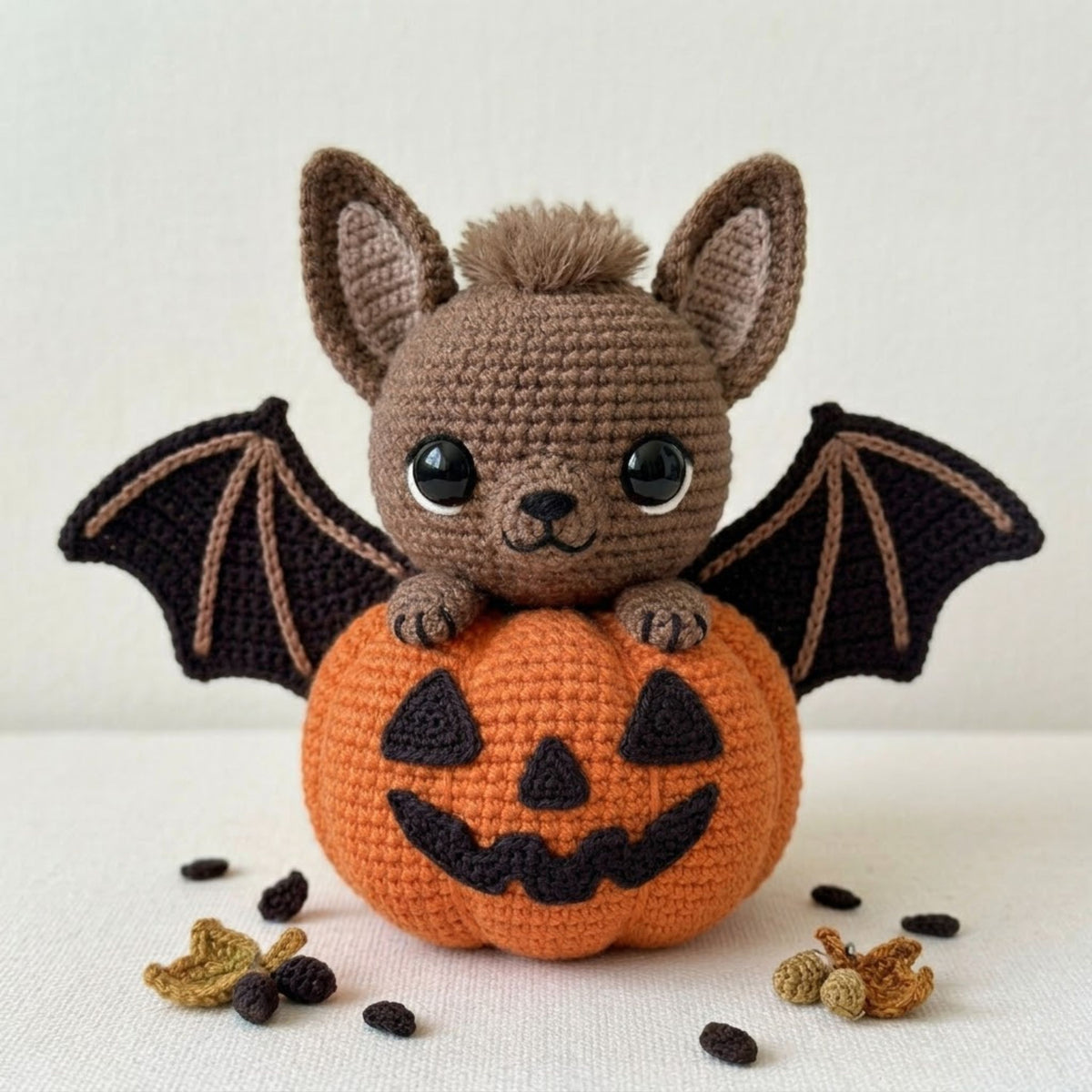Crochet Bat Pumpkin Plush, Handmade Amigurumi Bat With Jack O Lantern, Spooky Cute Nursery Toy, Halloween Fall Decor Gift 4-12 Inch Doll Toy