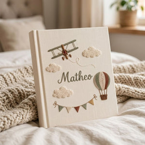 Personalized Baby Photo Album, Hand Embroidered Dinosaur Memory Book, Custom Name Keepsake, Woodland Nursery Gift, Newborn, Baby Shower Gift