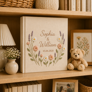Custom Hand Embroidered Photo Album With Sleeves, Wedding Photo Album, Couple Photo Album, Baby Photo Album, Flower Embroidered Photo Album