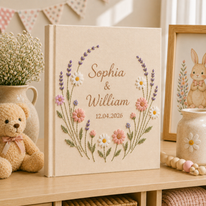 Custom Hand Embroidered Photo Album With Sleeves, Wedding Photo Album, Couple Photo Album, Baby Photo Album, Flower Embroidered Photo Album