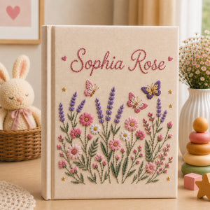 Personalized Wildflower Embroidered Baby Photo Album, Custom Name Floral Memory Book, Butterfly Newborn Album Keepsake, Baby Shower Gift