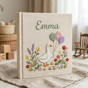 Personalized Baby Photo Album, Hand Embroidered Dinosaur Memory Book, Custom Name Keepsake, Woodland Nursery Gift, Newborn, Baby Shower Gift