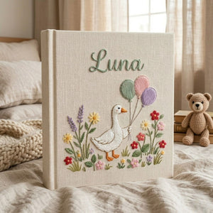 Personalized Baby Photo Album, Hand Embroidered Dinosaur Memory Book, Custom Name Keepsake, Woodland Nursery Gift, Newborn, Baby Shower Gift