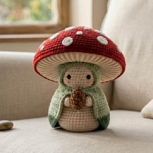 Crochet Mushroom Gnome Plush, Handmade Amigurumi Toadstool Doll With Red Cap, Cute Cottagecore Nursery Toy, 4-12 Inch Woodland Decor Toy Set