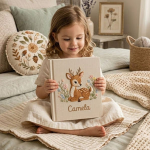 Personalized Baby Photo Album, Hand Embroidered Dinosaur Memory Book, Custom Name Keepsake, Woodland Nursery Gift, Newborn, Baby Shower Gift