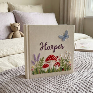 Personalized Baby Photo Album, Hand Embroidered Dinosaur Memory Book, Custom Name Keepsake, Woodland Nursery Gift, Newborn, Baby Shower Gift