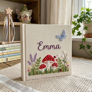 Personalized Baby Photo Album, Hand Embroidered Dinosaur Memory Book, Custom Name Keepsake, Woodland Nursery Gift, Newborn, Baby Shower Gift