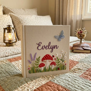 Personalized Baby Photo Album, Hand Embroidered Dinosaur Memory Book, Custom Name Keepsake, Woodland Nursery Gift, Newborn, Baby Shower Gift