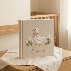 Personalized Baby Photo Album, Hand Embroidered Dinosaur Memory Book, Custom Name Keepsake, Woodland Nursery Gift, Newborn, Baby Shower Gift