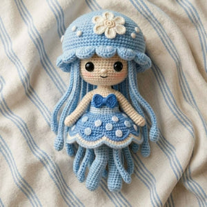 Blue Crochet Jellyfish Doll, Handmade Amigurumi Sea Plush, Cute Ocean Nursery Decor, Custom Gift, Kawaii Stuffed Toy, Sizes 4-12 in for Kids