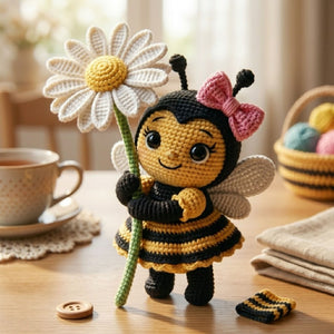 Crochet Bee Doll with Daisy Flower, Handmade Amigurumi Bee Plush, Cute Bumblebee Nursery Decor, Baby Shower Gift, Sizes 4-12in for Kids Room