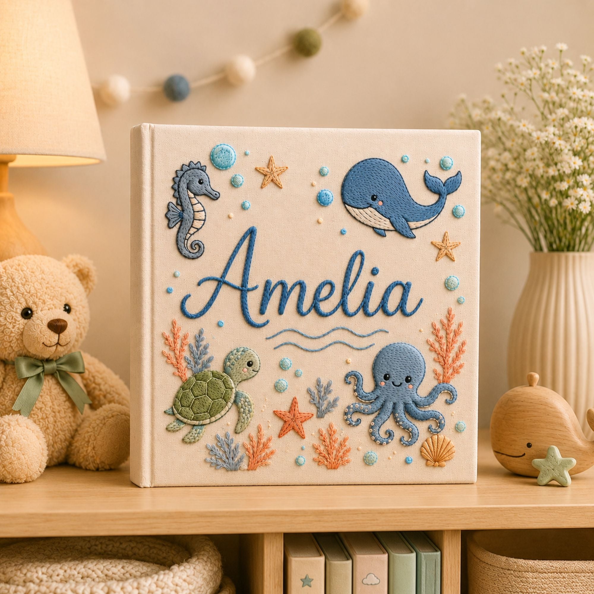 Personalized Embroidered Bunny Baby Photo Album, Custom Cute Baby Rabbit Memory Book, Pink Bow Nursery Baby Book, Newborn Keepsake Gift