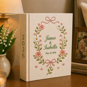 Personalized Floral Wedding Photo Album, Custom Name Lily of the Valley Wedding Book, Linen Wedding Book Anniversary Gift,Bridal Shower Gift