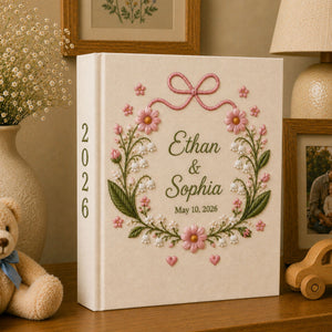 Personalized Floral Wedding Photo Album, Custom Name Lily of the Valley Wedding Book, Linen Wedding Book Anniversary Gift,Bridal Shower Gift