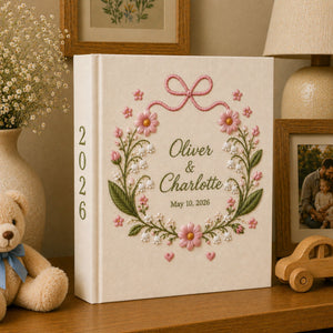 Personalized Floral Wedding Photo Album, Custom Name Lily of the Valley Wedding Book, Linen Wedding Book Anniversary Gift,Bridal Shower Gift