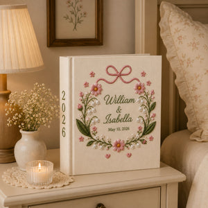Personalized Floral Wedding Photo Album, Custom Name Lily of the Valley Wedding Book, Linen Wedding Book Anniversary Gift,Bridal Shower Gift