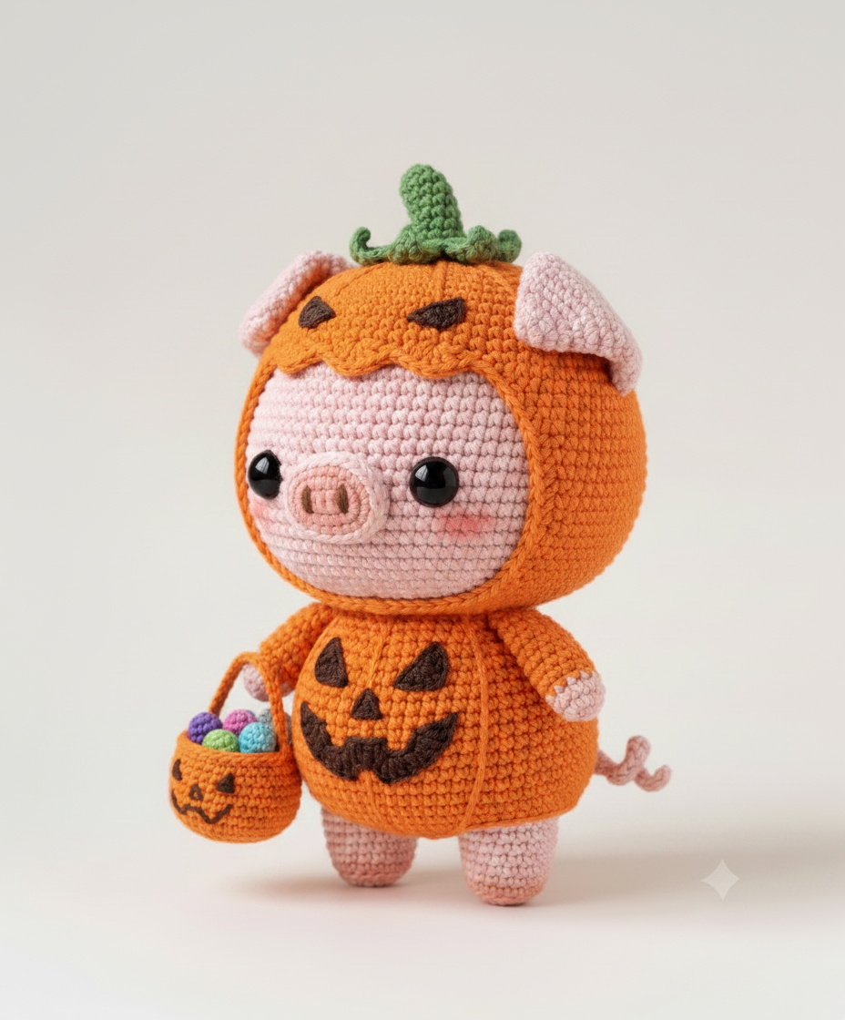 Halloween Crochet Pig Pumpkin Amigurumi Trick Or Treat Autumn Kawaii Plush