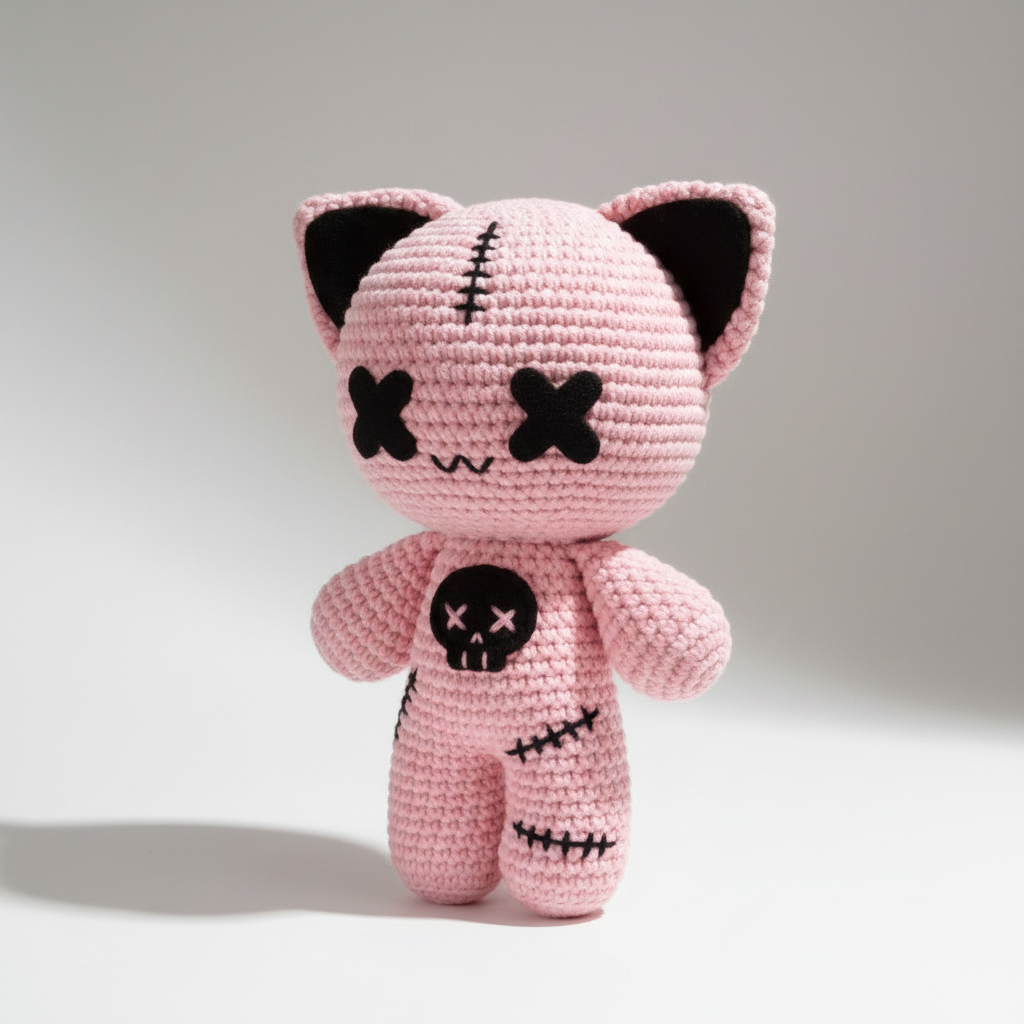 Creepy Cute Crochet Cat Doll Pastel Goth Pink Amigurumi