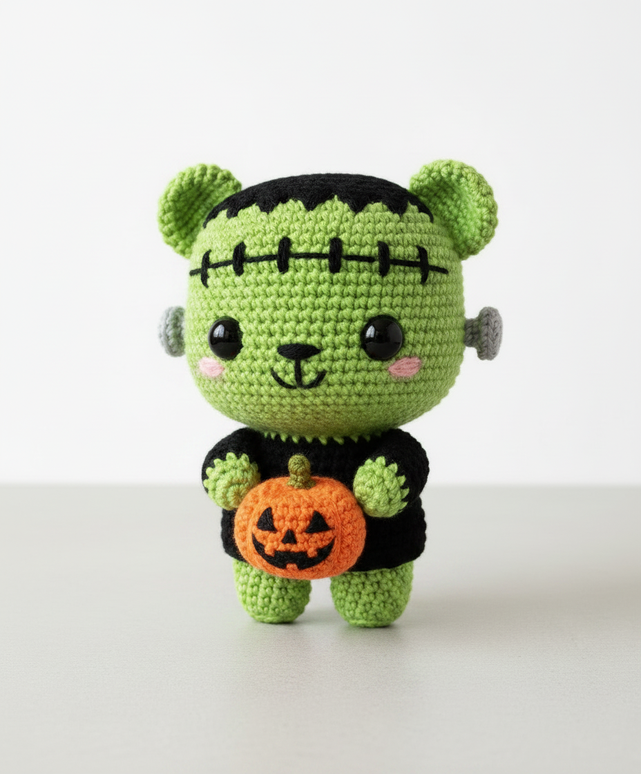 Frankenstein Bear Crochet Halloween Teddy Bear Amigurumi Green Monster Plush