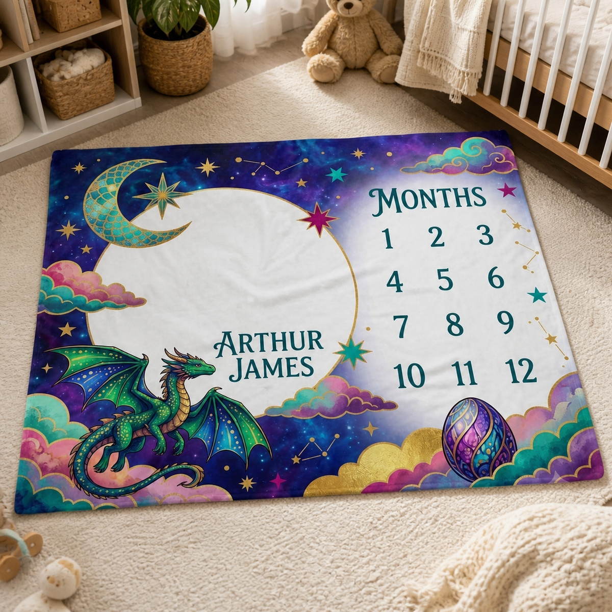 Dragon Milestone Blanket Baby Boy Fleece, Personalized