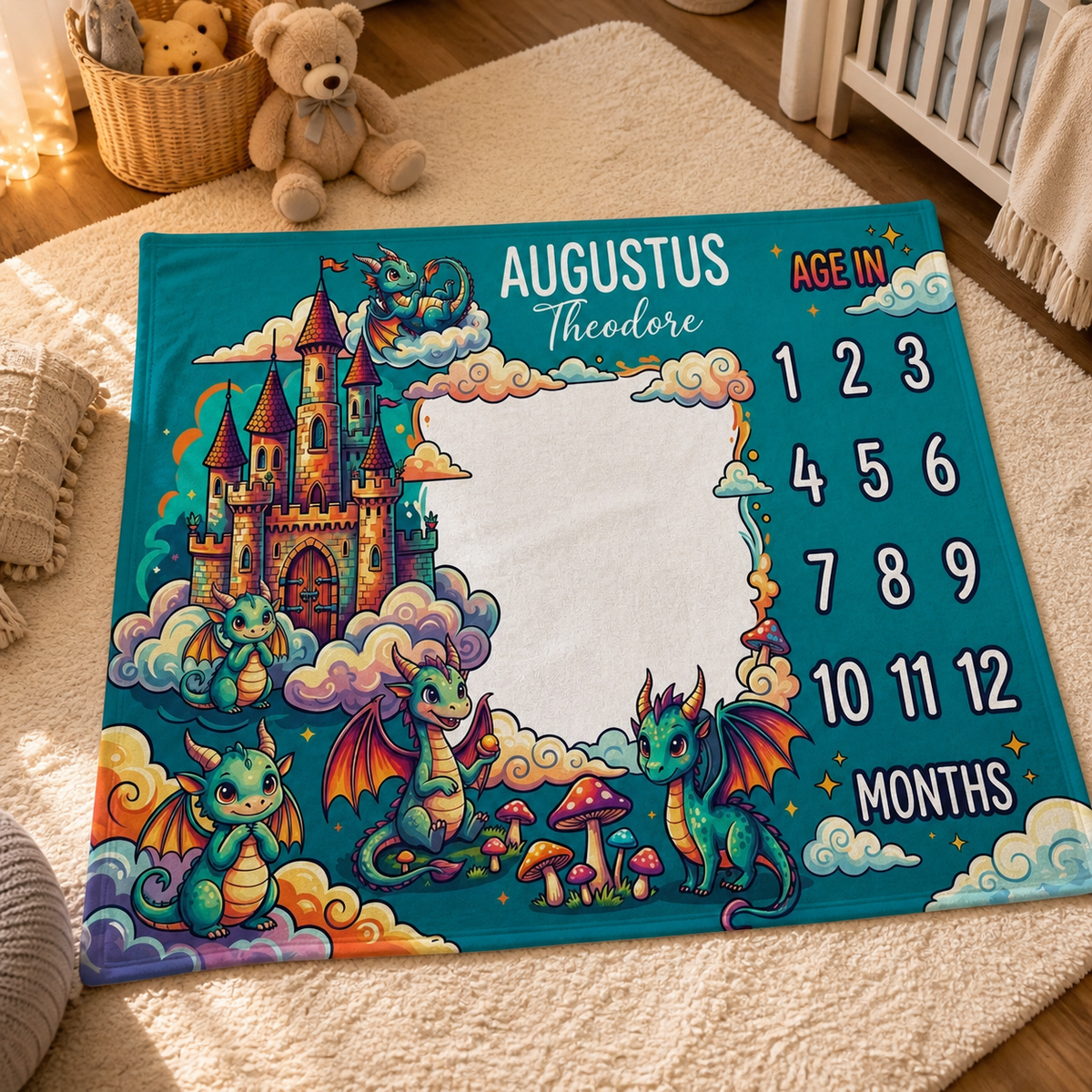 Personalized Newborn Photo Prop Gift, Dragon Baby Milestone Blanket