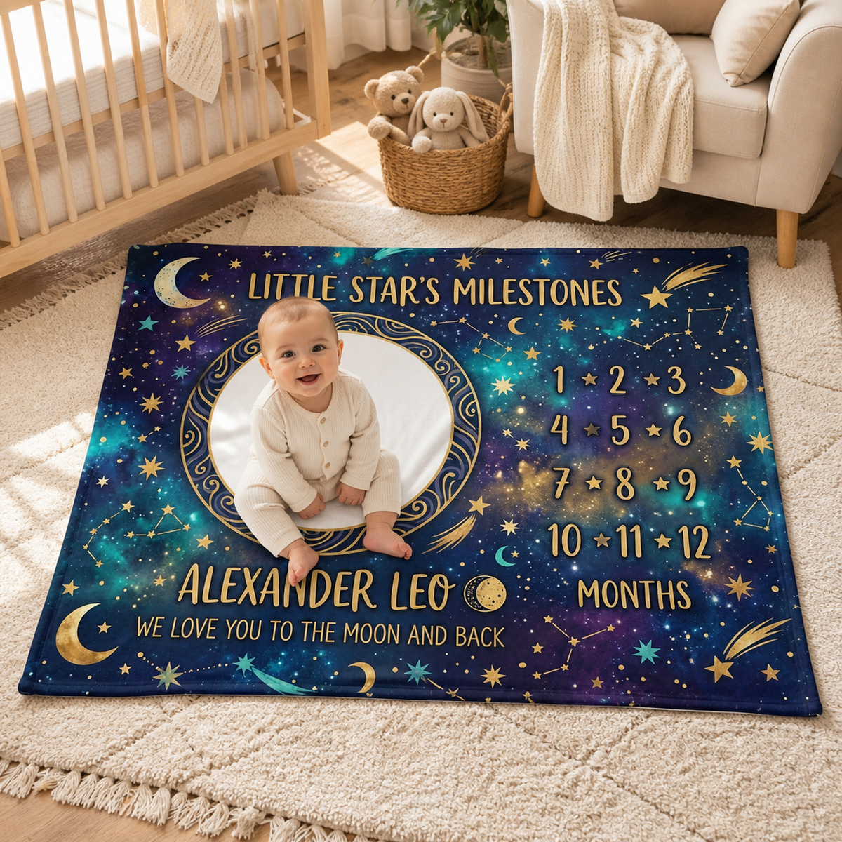 I Love You To The Moon And Back Milestone Blanket, Baby Photo Prop Newborn Keepsake