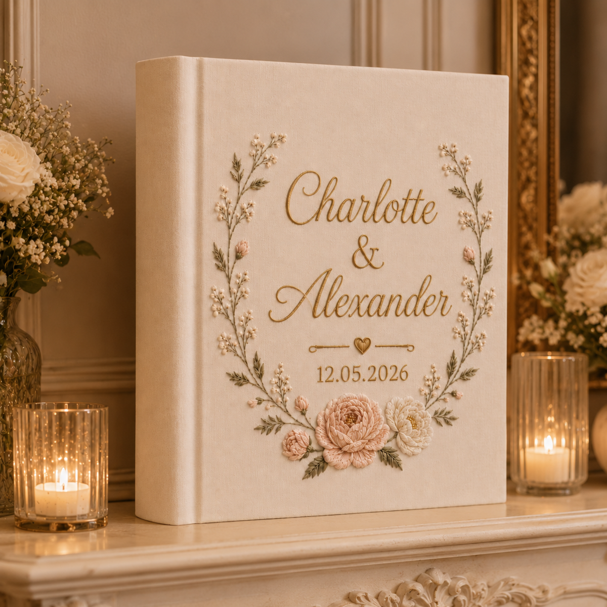 Custom Hand Embroidered Linen Photo Album, Floral Wedding Keepsake Album, Custom Memory Book, Flower Embroidered Photo Album