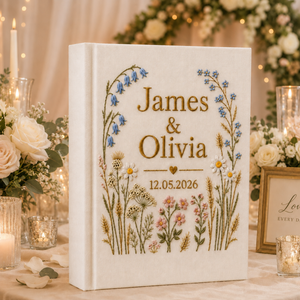 Vintage Wildflower Hand Embroidered Wedding Photo Album With Sleeves, Floral Wedding Keepsake Album, Baby Photo Album, Custom Memory Book
