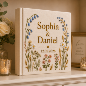 Vintage Wildflower Hand Embroidered Wedding Photo Album With Sleeves, Floral Wedding Keepsake Album, Baby Photo Album, Custom Memory Book