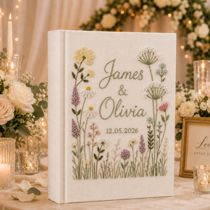 Hand-Embroidered Wildflower Wedding Photo Album, Linen Keepsake Book With Sleeves, Floral Wedding Keepsake Album, Custom Baby Memory Book