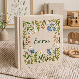 Personalized Baby Photo Album, Hand Embroidered Dinosaur Memory Book, Custom Name Keepsake, Woodland Nursery Gift, Newborn, Baby Shower Gift