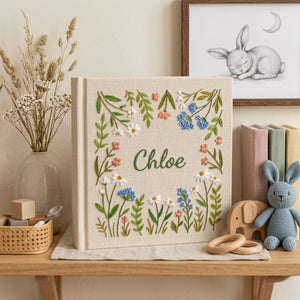 Personalized Baby Photo Album, Hand Embroidered Dinosaur Memory Book, Custom Name Keepsake, Woodland Nursery Gift, Newborn, Baby Shower Gift