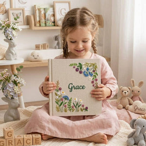Personalized Baby Photo Album, Hand Embroidered Dinosaur Memory Book, Custom Name Keepsake, Woodland Nursery Gift, Newborn, Baby Shower Gift