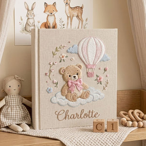 Personalized Baby Photo Album, Hand Embroidered Dinosaur Memory Book, Custom Name Keepsake, Woodland Nursery Gift, Newborn, Baby Shower Gift