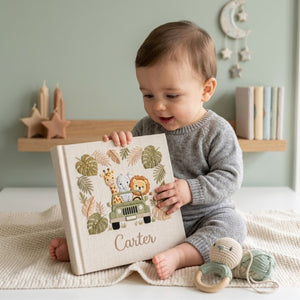 Personalized Baby Photo Album, Hand Embroidered Dinosaur Memory Book, Custom Name Keepsake, Woodland Nursery Gift, Newborn, Baby Shower Gift