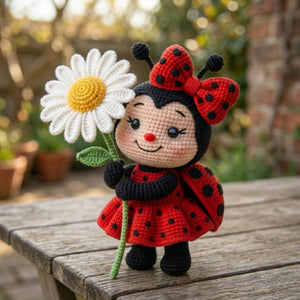 Crochet Ladybug Girl Plush, Handmade Amigurumi Ladybug Doll With Daisy Flower, Cute Spring Nursery Toy, Kawaii 4-12 Inch Gift Decor Toy Sets