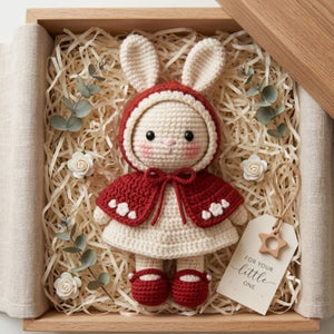 Crochet Red Riding Hood Bunny Doll Handmade Amigurumi Rabbit Plush, Cute Nursery Baby Shower Gift, Sizes 4-12 Inches Soft Toy for Baby Girls