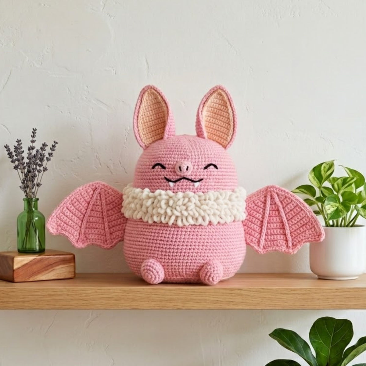 Crochet Pink Bat Bunny Plush Handmade Amigurumi Kawaii Rabbit with Wings, Cute Nursery Decor Gift, Sizes 4-12 Inches Soft Toy for Kids Decor