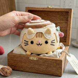 Crochet Cinnamon Roll Cat Plush, Cute Amigurumi Kitty Dessert Stuffed Animal, Kawaii Handmade Gift, Nursery Decor, 4-12 Inch, Cat Lover Gift