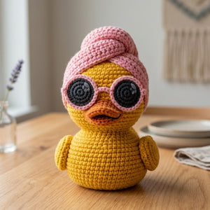 Crochet Duck Plush With Pink Beanie Cute Amigurumi Duckling Doll, Kawaii Stuffed Animal Gift, Nursery Decor, 4-12 Inch Handmade Toy For Kids