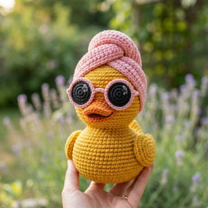 Crochet Duck Plush With Pink Beanie Cute Amigurumi Duckling Doll, Kawaii Stuffed Animal Gift, Nursery Decor, 4-12 Inch Handmade Toy For Kids