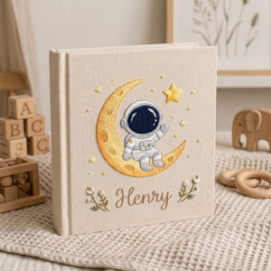 Personalized Baby Photo Album, Hand Embroidered Dinosaur Memory Book, Custom Name Keepsake, Woodland Nursery Gift, Newborn, Baby Shower Gift