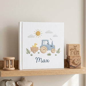 Personalized Baby Photo Album, Hand Embroidered Dinosaur Memory Book, Custom Name Keepsake, Woodland Nursery Gift, Newborn, Baby Shower Gift